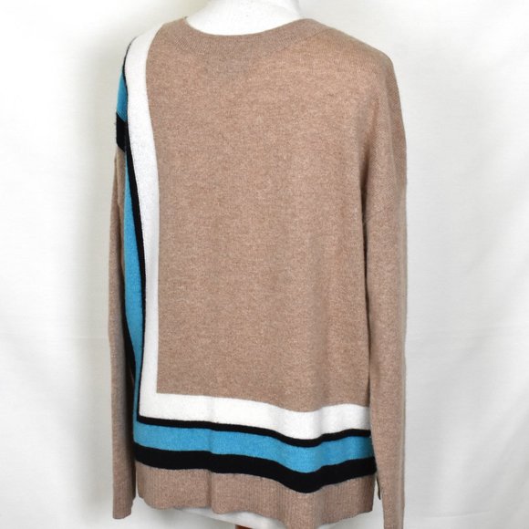 Charter Club Sweater M Cashmere Long Sleeve Crew Neck Tan Blue - Picture 4 of 6